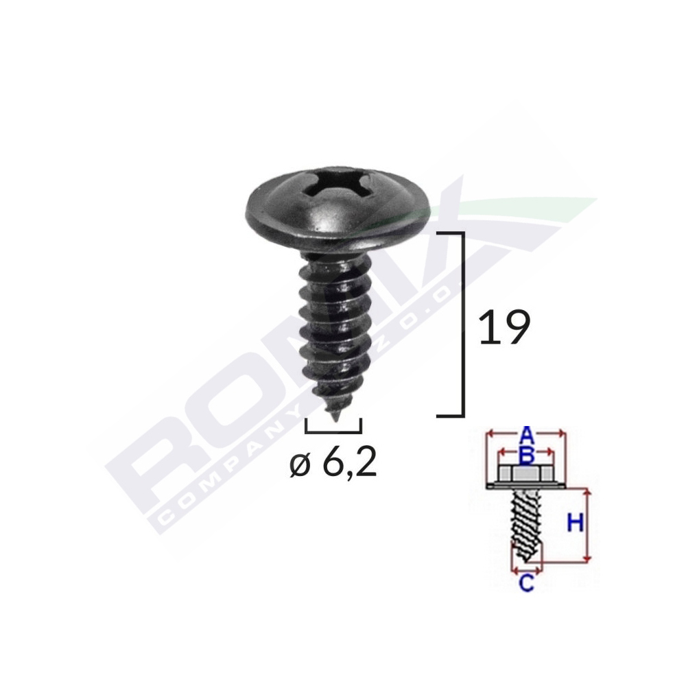 Set 10 bucati suruburi cu cap incrucisat, ROMIX C60462-RMX, diametru 6.2 mm, lungime 19 mm