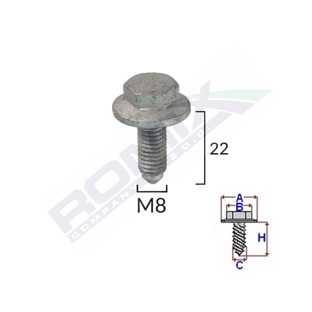 Set 5 bucati suruburi fixare elemente motor, ROMIX C60579, 8 x 22 mm