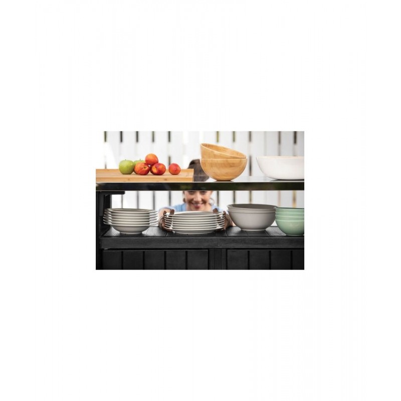 Dulap pentru depozitare terasa, KETER Unity Chef 249459, grafit, volum 415 litri, 51.3 x 237 x 89.4 cm, material plastic si otel inoxidabil