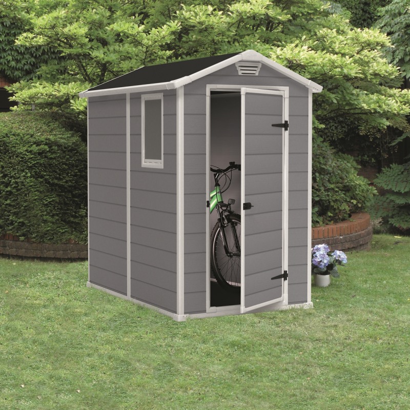 Casuta de gradina KETER Manor 4x6 17197126, cu o usa, material composit rasini, gri