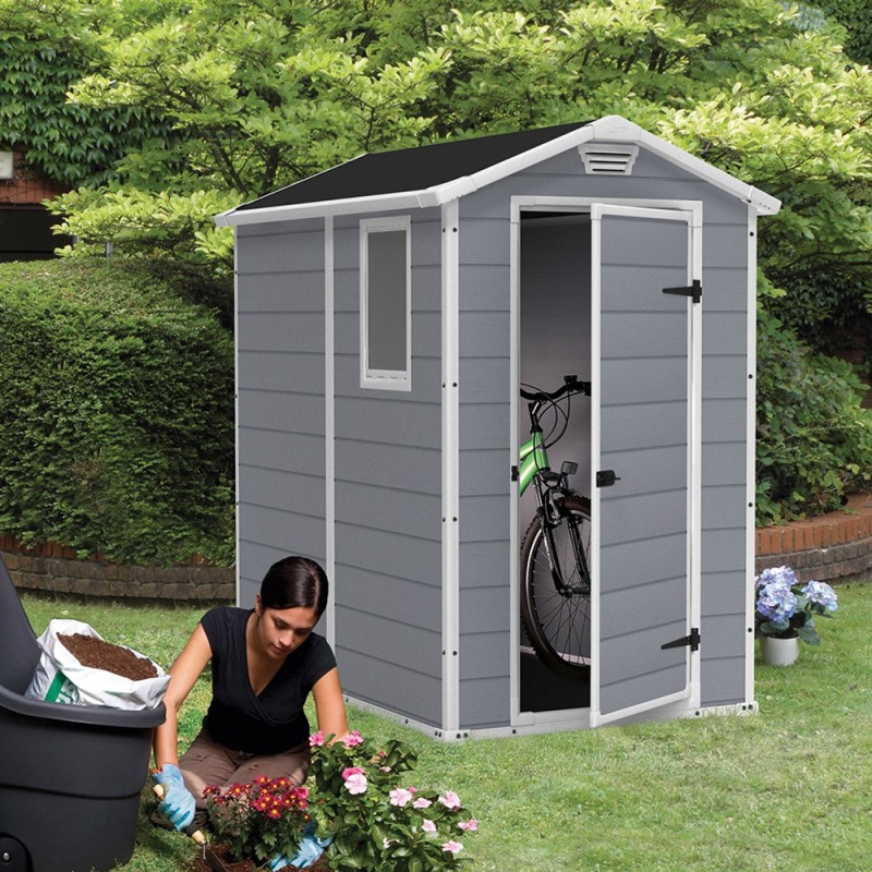 Casuta de gradina KETER Manor 4x6 17197126, cu o usa, material composit rasini, gri