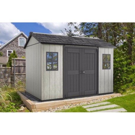 Casuta de gradina KETER Oakland 17204172, cu usa dubla, material Duotech, cu luminator, gri