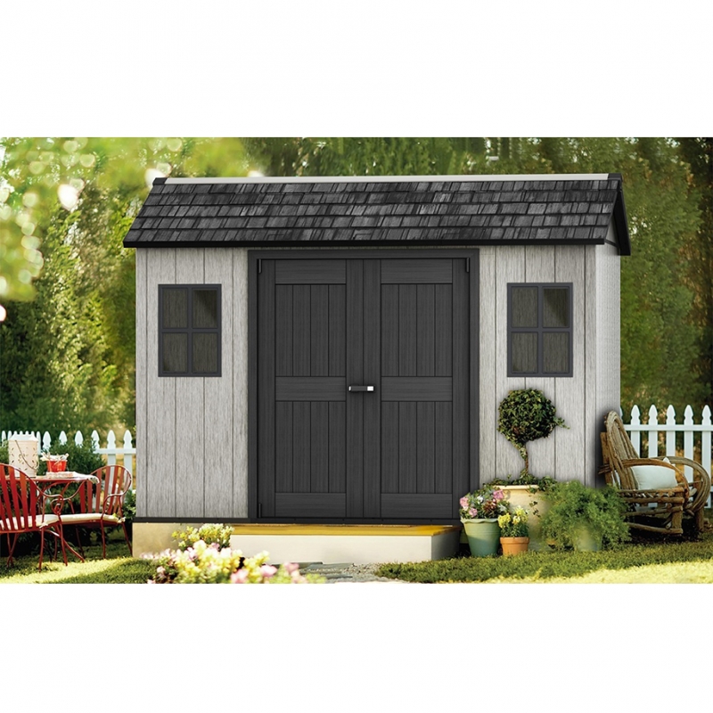 Casuta de gradina KETER Oakland 17204172, cu usa dubla, material Duotech, cu luminator, gri