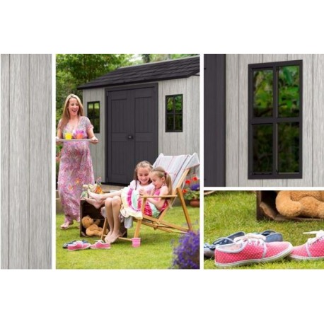 Casuta de gradina KETER Oakland 17204172, cu usa dubla, material Duotech, cu luminator, gri