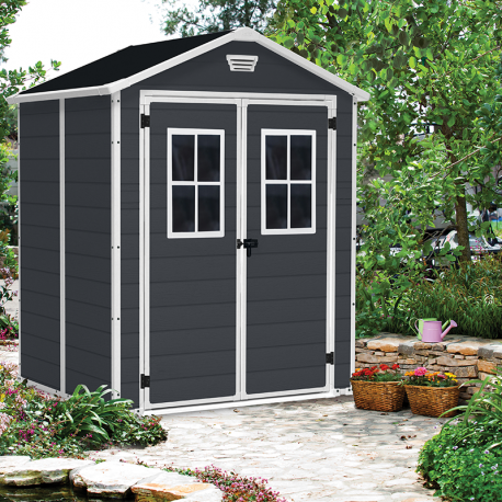 Casuta de gradina KETER Manor 6x5 17197128, cu usa dubla, material composit rasini, antracit