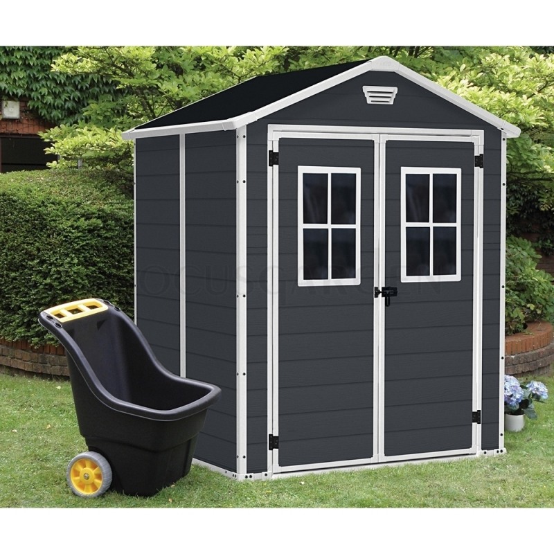 Casuta de gradina KETER Manor 6x5 17197128, cu usa dubla, material composit rasini, antracit