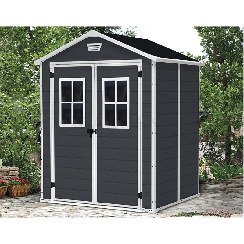 Casuta de gradina KETER Manor 6x5 17197128, cu usa dubla, material composit rasini, antracit