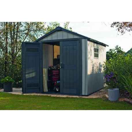 Casuta de gradina KETER Oakland 759 17201311, cu usa dubla, material duotech, cu luminator si ventilatie, gri