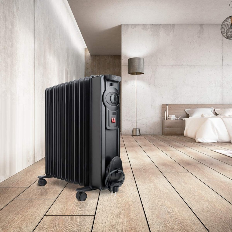 Calorifer electric cu ulei BLACK & DECKER BXRA2300E, 2400 W, 11 elementi, 2 trepte incalzire, negru