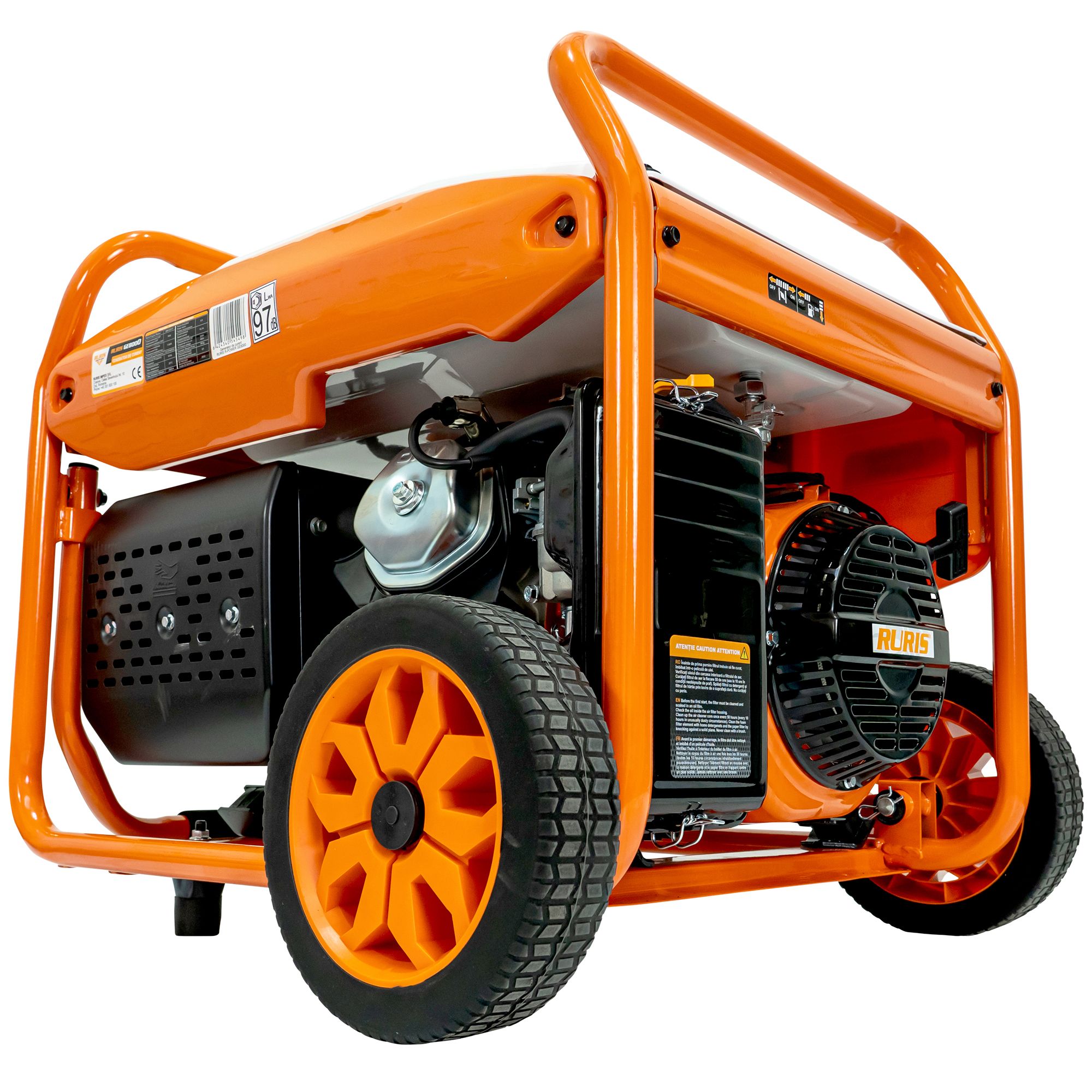 Generator de curent RURIS R-Power GE8000, motor General Engine, benzina, 459 CC, 4T, 14 CP, putere maxima 7500 W, cadru, roti deplasare