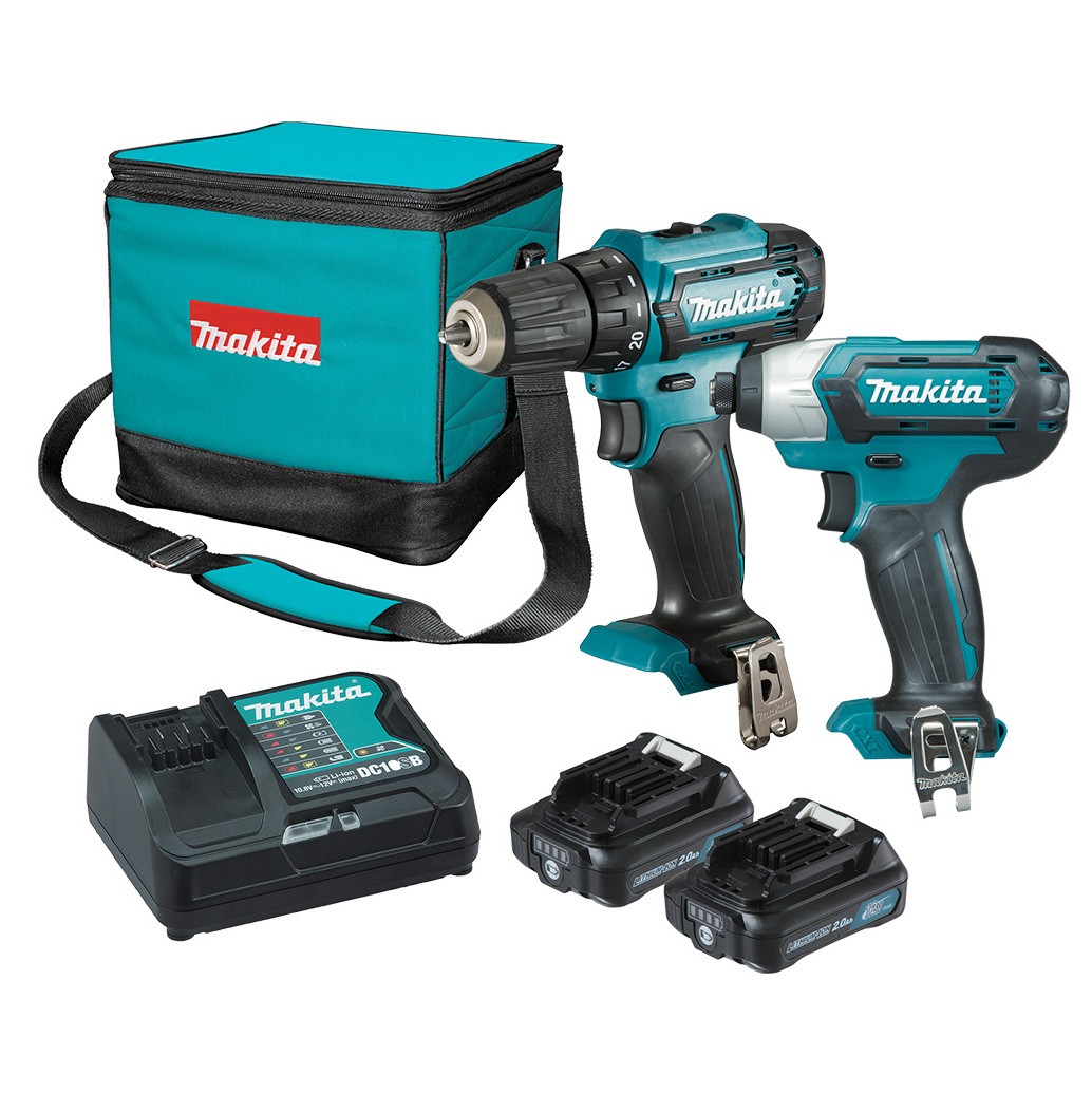 Set scule electrice MAKITA CLX224SA, masina de gaurit/insurubat Makita DF333DZ, masina de insurubat cu impact Makita TD110DZ, 2 acumulatori, 12V, 2Ah