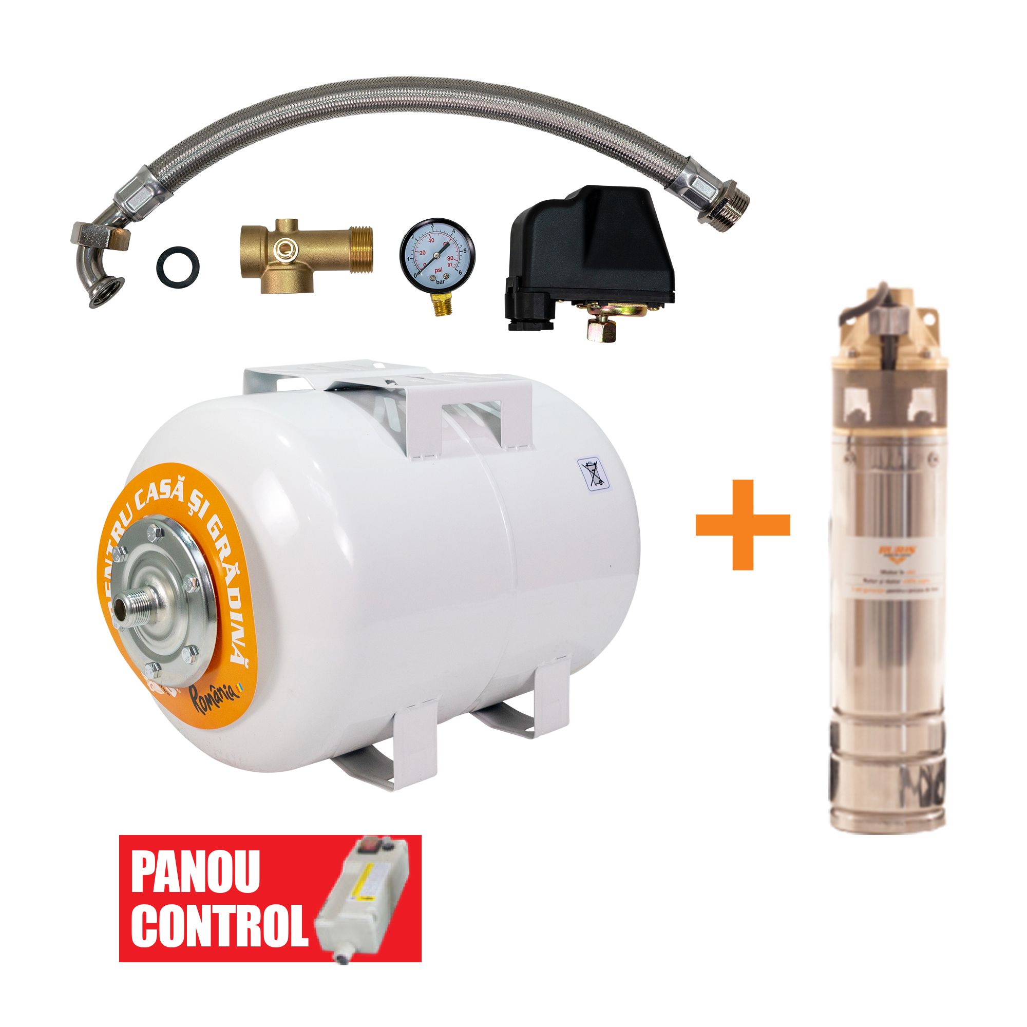 Pompa submersibila RURIS Aqua 101 + Hidrofor DUNAREA 50, 750 W, inaltime maxima refulare 60 m, adancime scufundare 15 m, debit 2.4 mc/h