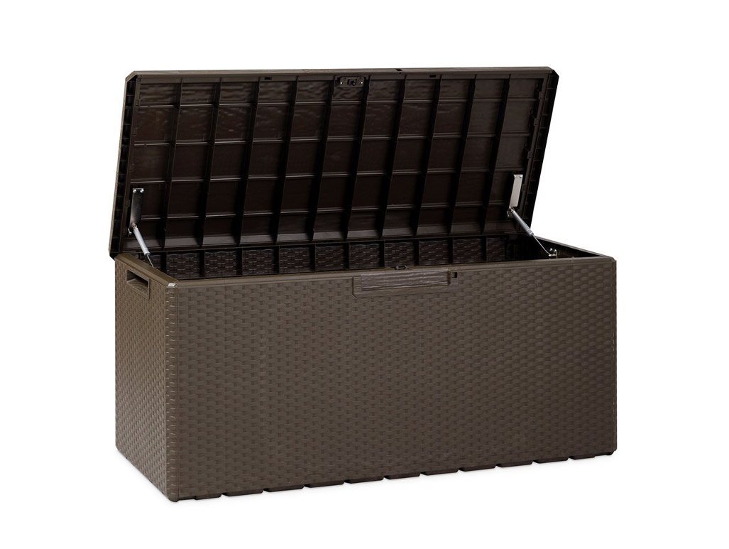 Lada de depozitare tip bancheta TOOMAX Portonovo Z178R035, maro, 123.7 x 54.5 x 58.7 cm, capac rabatabil cu pistoane, plastic rezistent la UV