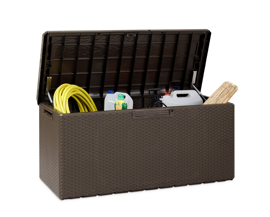 Lada de depozitare tip bancheta TOOMAX Portonovo Z178R035, maro, 123.7 x 54.5 x 58.7 cm, capac rabatabil cu pistoane, plastic rezistent la UV