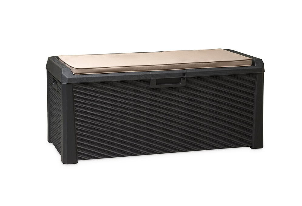 Bancheta de depozitare cu perna TOOMAX Santorini Plus Z157RD41, negru, 148 x 72 x 64 cm, capac rabatabil cu pistoane, plastic rezistent la UV