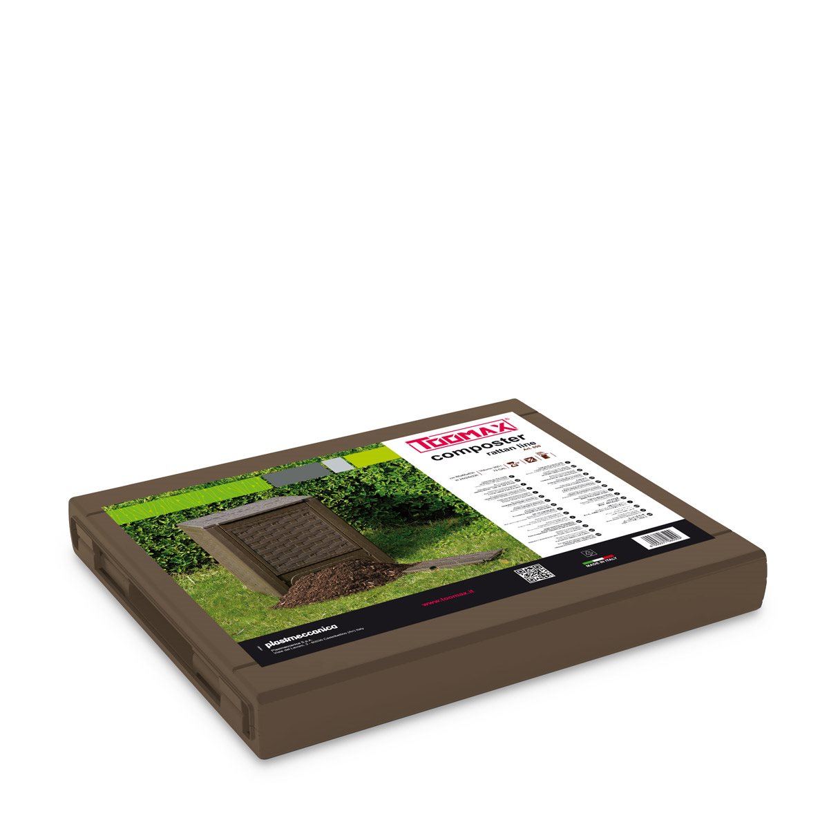 Compostor pentru gradina TOOMAX Rattan Z650T035, maro, imitatie ratan, 60 x 60 x 83 cm, volum 300 litri, material plastic