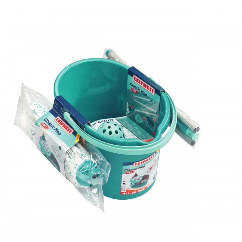 Set pentru curatenie Leifheit Classic Mop 56792, mop, storcator si galeata, capacitate 12 litri, verde