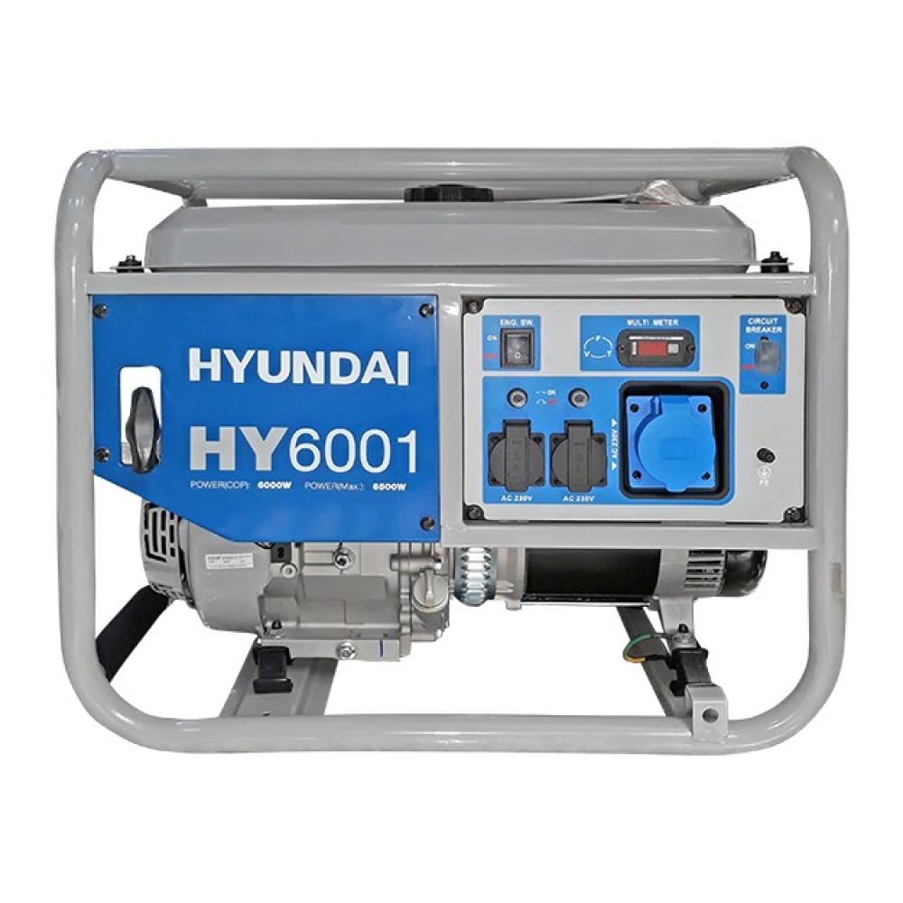 Generator de curent monofazic HYUNDAI HY6001, putere nominala 6kW, motor benzina IC420, 420 CC, 15 CP, iesire 3 x AC