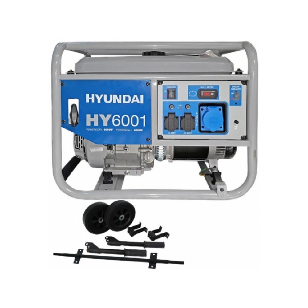 Generator de curent monofazic HYUNDAI HY6001, putere nominala 6kW, motor benzina IC420, 420 CC, 15 CP, iesire 3 x AC
