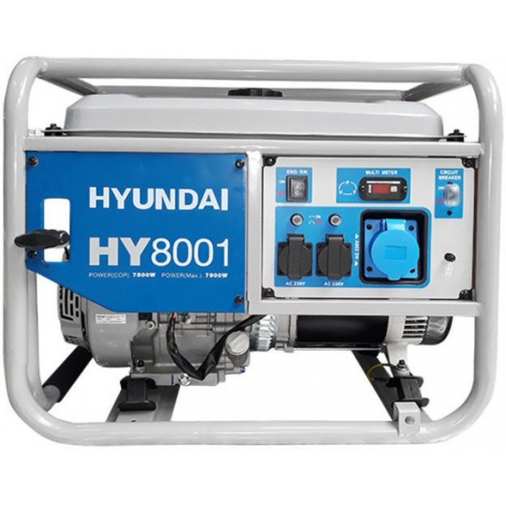 Generator de curent monofazic HYUNDAI HY8001, putere nominala 7.5kW, motor benzina IC457, 457 CC, 16 CP, iesire 3 x AC
