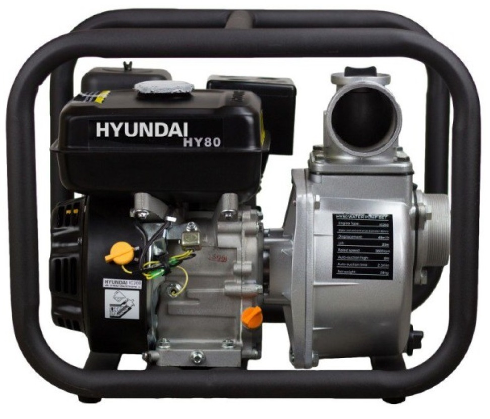 Motopompa pentru ape curate HYUNDAI HY80, motor benzina 4T, 210 CC, 7 CP, adancime maxima aspiratie 8 m, debit maxim 1000 l/min