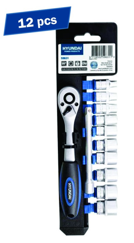 Set 12 chei clichet tubulare 1/4 HYUNDAI HY-59631, otel aliat crom-vanadiu