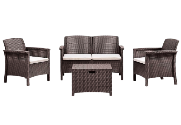 Set de mobilier pentru gradina BICA Venezia 2 Maro, 9167.3, canapea 2 locuri, 2 fotolii, 4 perne, masa cu spatiu depozitare, polipropilena, imitatie ratan