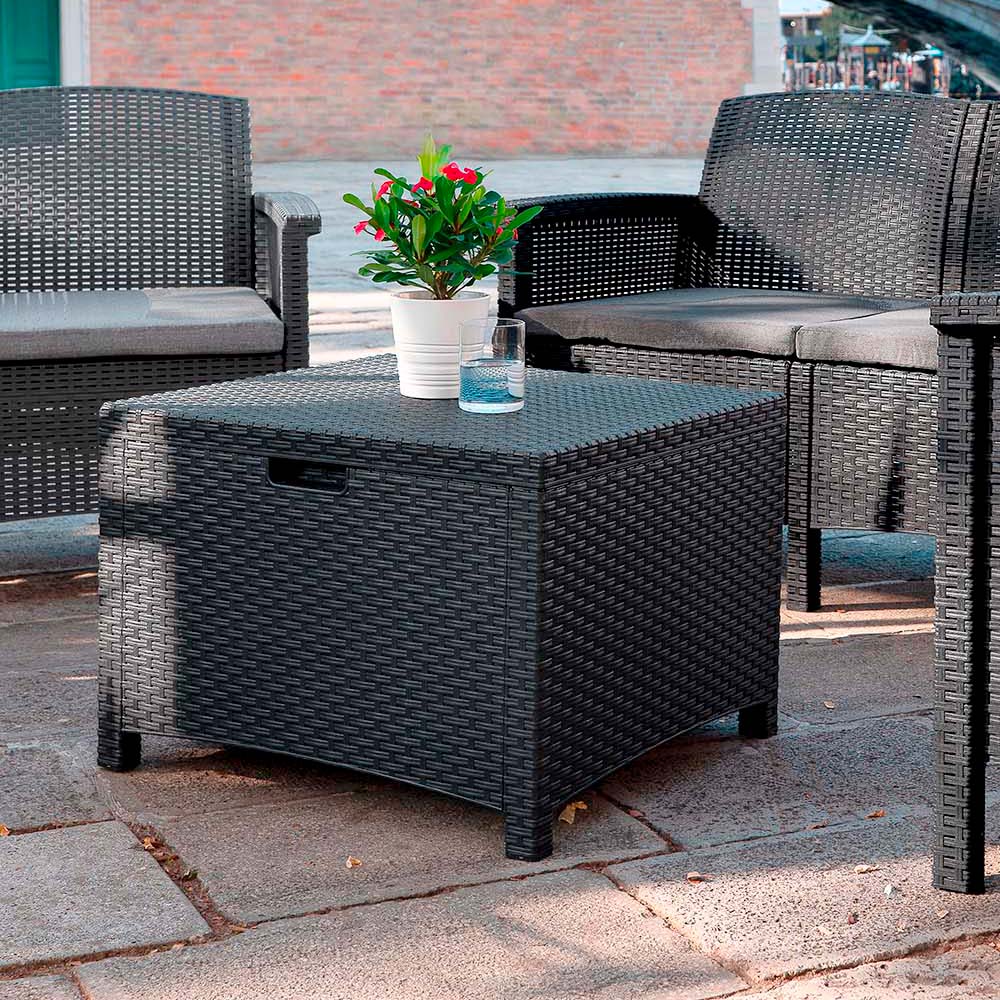 Set de mobilier pentru gradina BICA Venezia 2 Grafit, 9167.4, canapea 2 locuri, 2 fotolii, 4 perne, masa cu spatiu depozitare, polipropilena, imitatie ratan