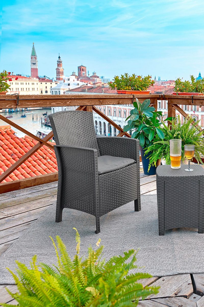 Set mobilier pentru terasa BICA Lido Terrace Maro, 9121.3, 2 fotolii, 2 perne, masa cu spatiu depozitare, polipropilena, imitatie ratan