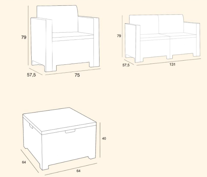 Set mobilier pentru gradina si terasa BICA Nebraska 2 Maro, 9067.3, canapea 2 locuri, 2 fotolii, masuta depozitare, perne incluse, plastic, imitatie ratan
