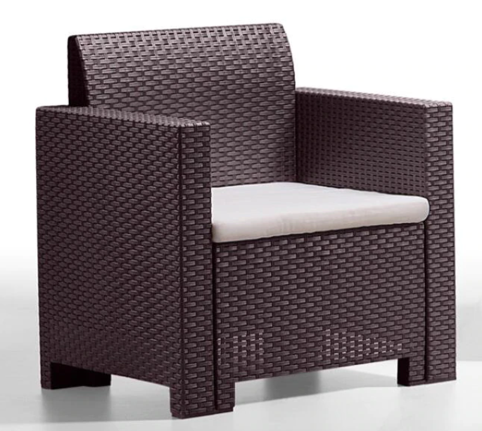 Set mobilier pentru gradina si terasa BICA Nebraska 3 Maro, 9068.3, canapea 3 locuri, 2 fotolii, masuta depozitare, perne incluse, plastic, imitatie ratan