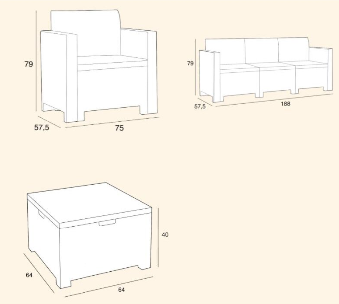 Set mobilier pentru gradina si terasa BICA Nebraska 3 Maro, 9068.3, canapea 3 locuri, 2 fotolii, masuta depozitare, perne incluse, plastic, imitatie ratan