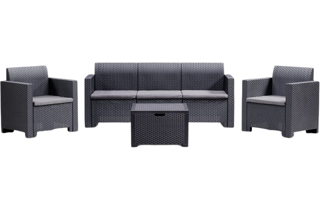 Set mobilier pentru gradina si terasa BICA Nebraska 3 Grafit, 9068.4, canapea 3 locuri, 2 fotolii, masuta depozitare, perne incluse, plastic, imitatie ratan