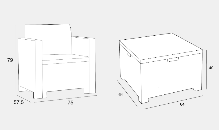 Set mobilier gradina si terasa BICA Nebraska Terrace Grafit, 9073.4, 2 fotolii, masuta cu spatiu de depozitare, perne incluse