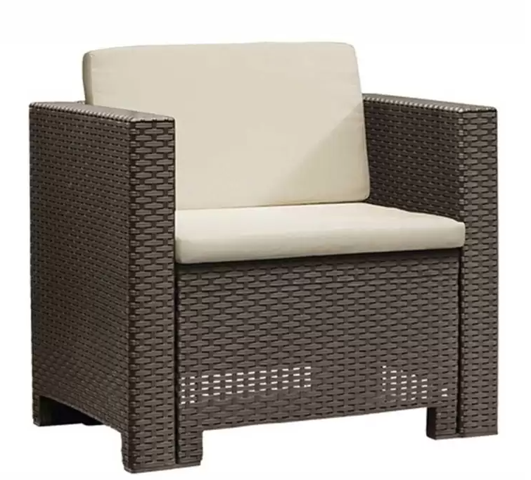 Set mobilier pentru gradina si terasa BICA Colorado 3 Maro, 9018.3, canapea 3 locuri, 2 fotolii, masuta depozitare, perne incluse, plastic, imitatie ratan