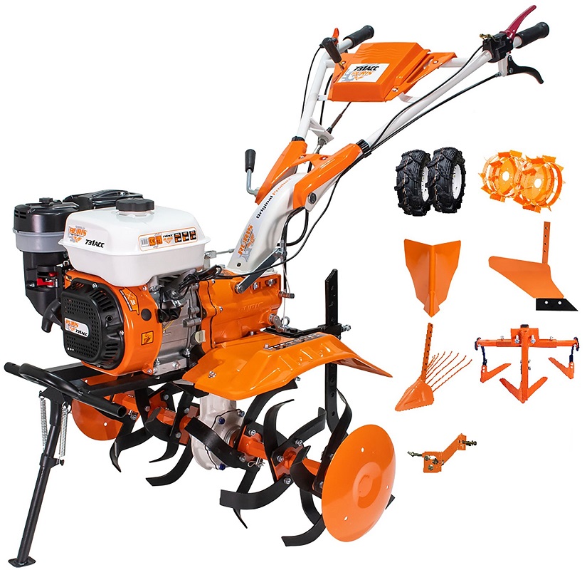 Motosapa RURIS 731ACC1, motor benzina 4T, 7.5 CP, 208 cc, roti cauciuc + roti metalice 400 + rarita + plug + dispozitiv cartofi + cultivator