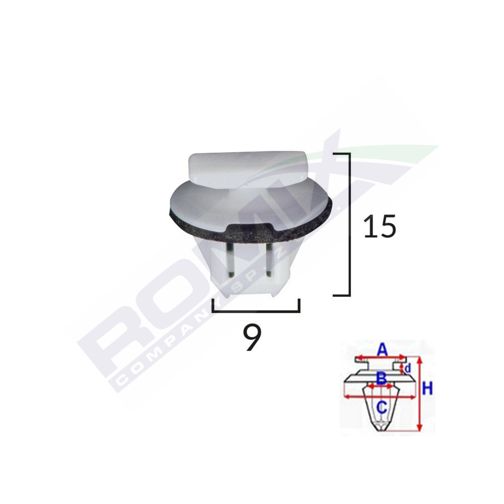 Set 5 clipsuri fixare bara protectie, ROMIX C70139-RMX, pentru Nissan, 9 x 15 mm, alb