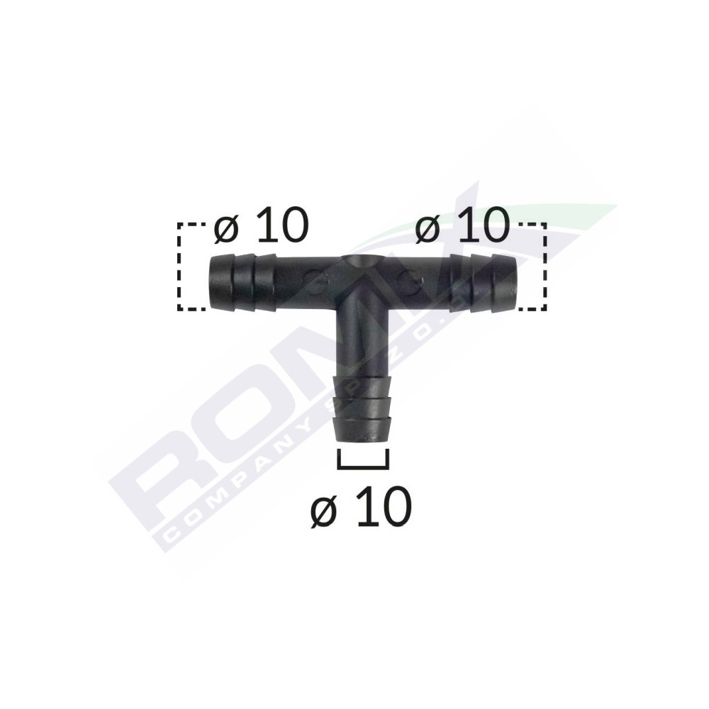 Set 5 conectori teu furtun, ROMIX C60651, universal, diametru 10 mm, montare interior, stergator de parbiz, negru