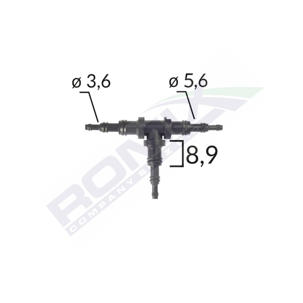 Set 5 conectori teu furtun conducte, ROMIX C60656, universal, diametru 3.6 - 5.6 - 8.9 mm, negru