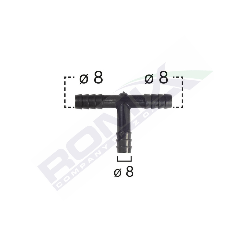 Set 5 conectori teu furtun conducte, ROMIX C70109, universal, diametru 8 mm, negru