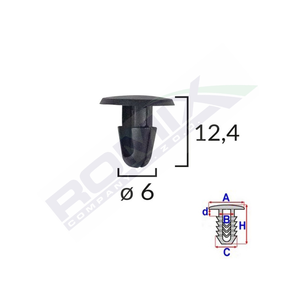 Set 10 clipsuri fixare ROMIX B22146, pentru Toyota/Lexus, 6 x 12.4 mm, negru