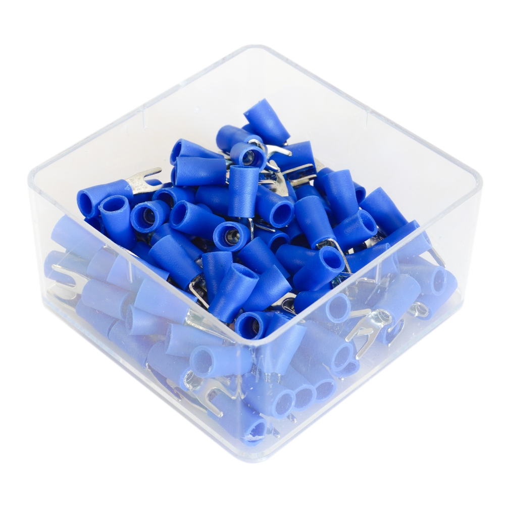 Set 100 papuci electrici TECNOPART 71543, terminali, tip furca, izolati, 6.4 mm