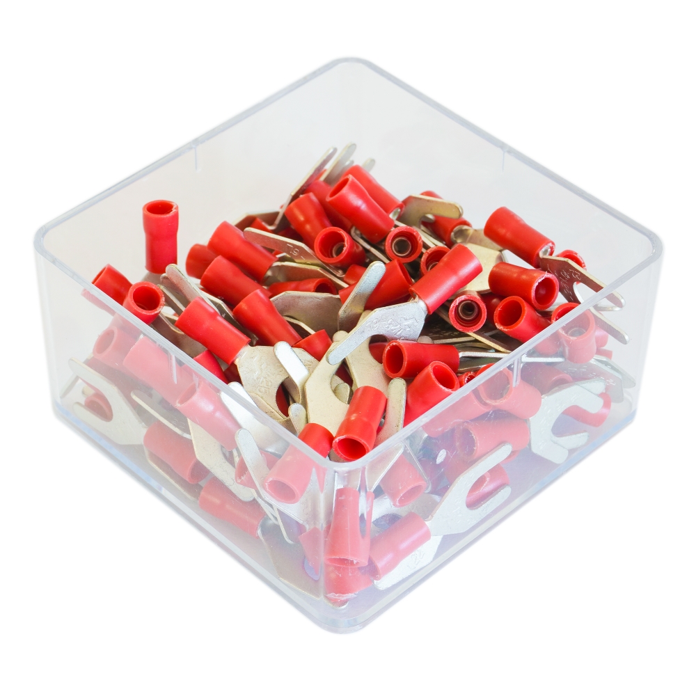 Set 100 papuci electrici TECNOPART 71525, terminali, tip furca, izolati, 5.3 mm