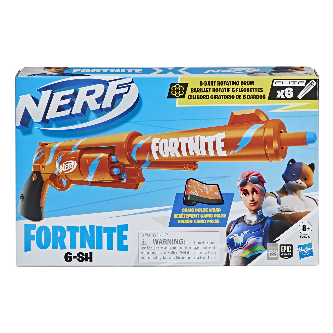 Pistol cu sageti din spuma, NERF Blaster Fortnite 6 SH, HASBRO, varsta 8 - 15 ani