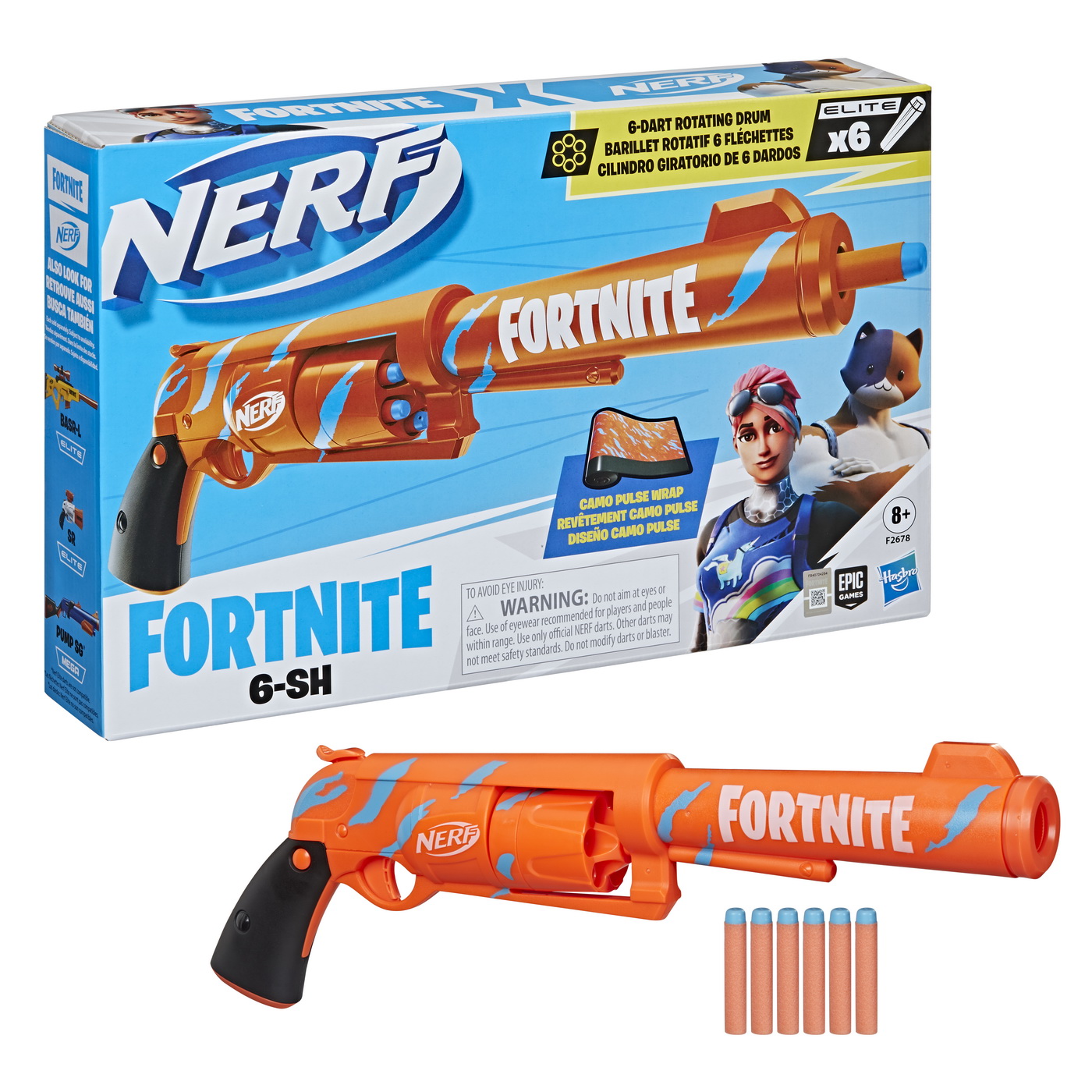 Pistol cu sageti din spuma, NERF Blaster Fortnite 6 SH, HASBRO, varsta 8 - 15 ani