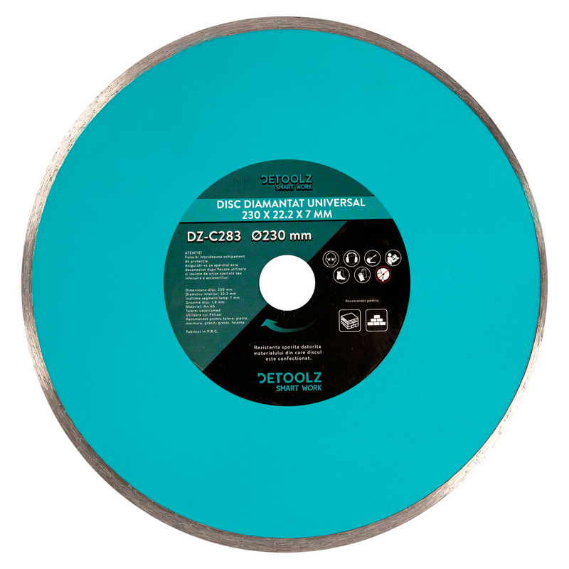 Disc diamantat Detoolz, DZ-C283 universal, diametru 230 x 22.2 x 7 mm, grosime 1.8 mm