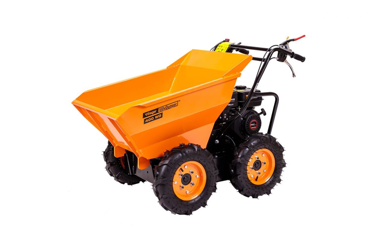 Transportor cu roti VILLAGER VILLY DUMPER 400WD, capacitate incarcare 400 kg, motor benzina, 5 CP, capacitate cilindrica 196 cc