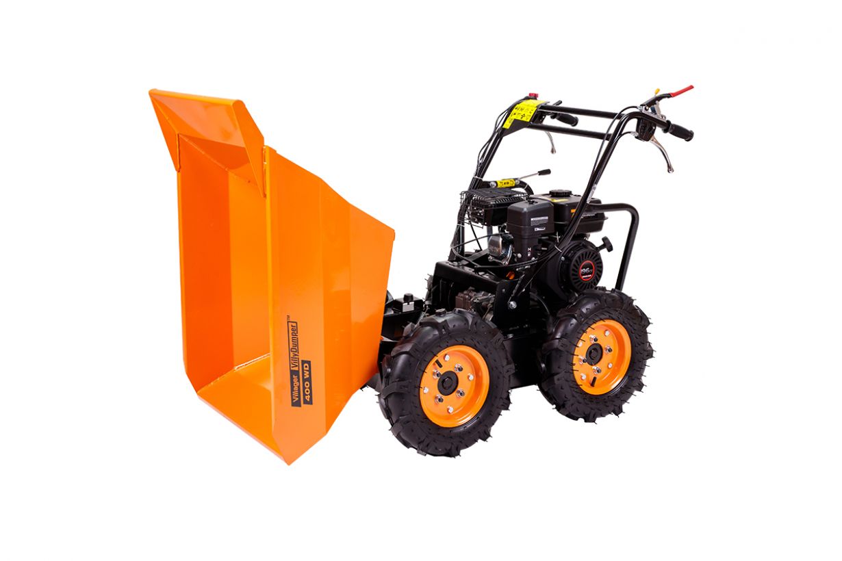 Transportor cu roti VILLAGER VILLY DUMPER 400WD, capacitate incarcare 400 kg, motor benzina, 5 CP, capacitate cilindrica 196 cc