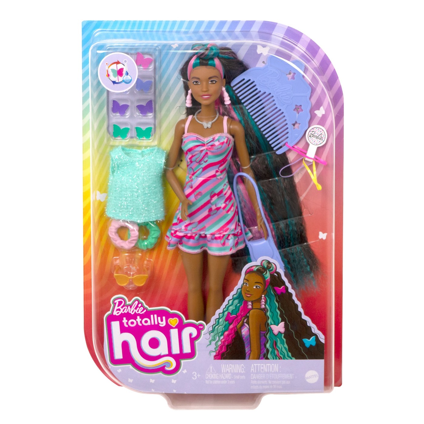 Papusa Barbie - Totally Hair, papusa curcubeu, Mattel, varsta 3 - 12 ani