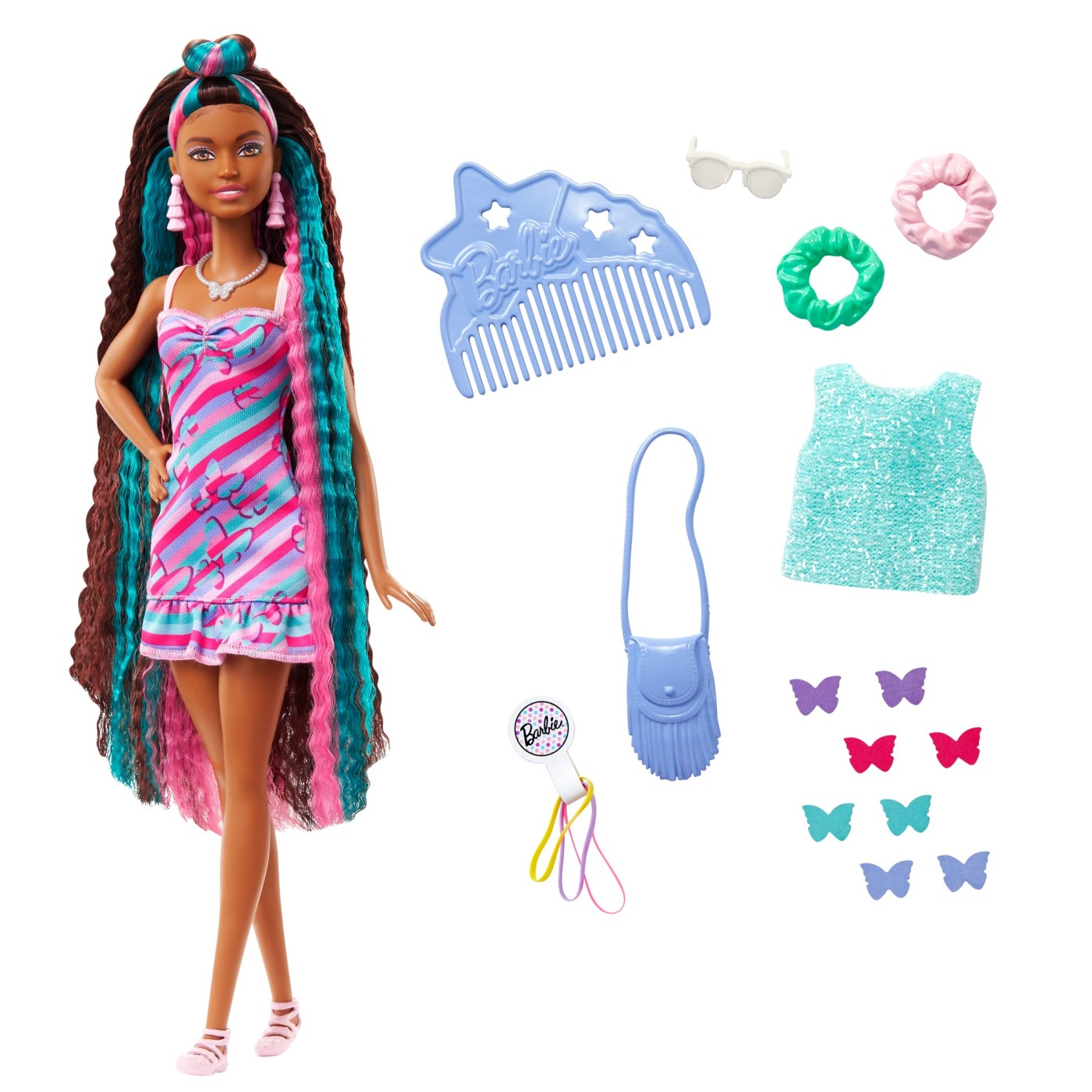 Papusa Barbie - Totally Hair, papusa curcubeu, Mattel, varsta 3 - 12 ani